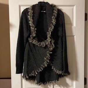 Dark gray cardigan with fur on the edges